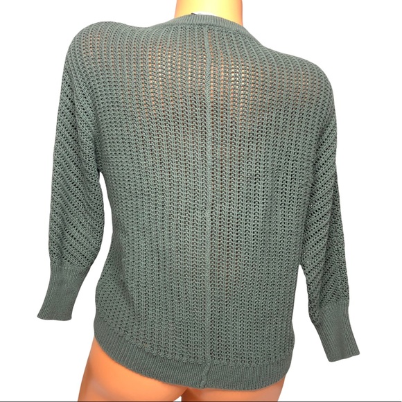 Athleta Sweater Womens Sage Green Open Weave Crew Neck Cotton Blend Size XXS - Picture 4 of 16